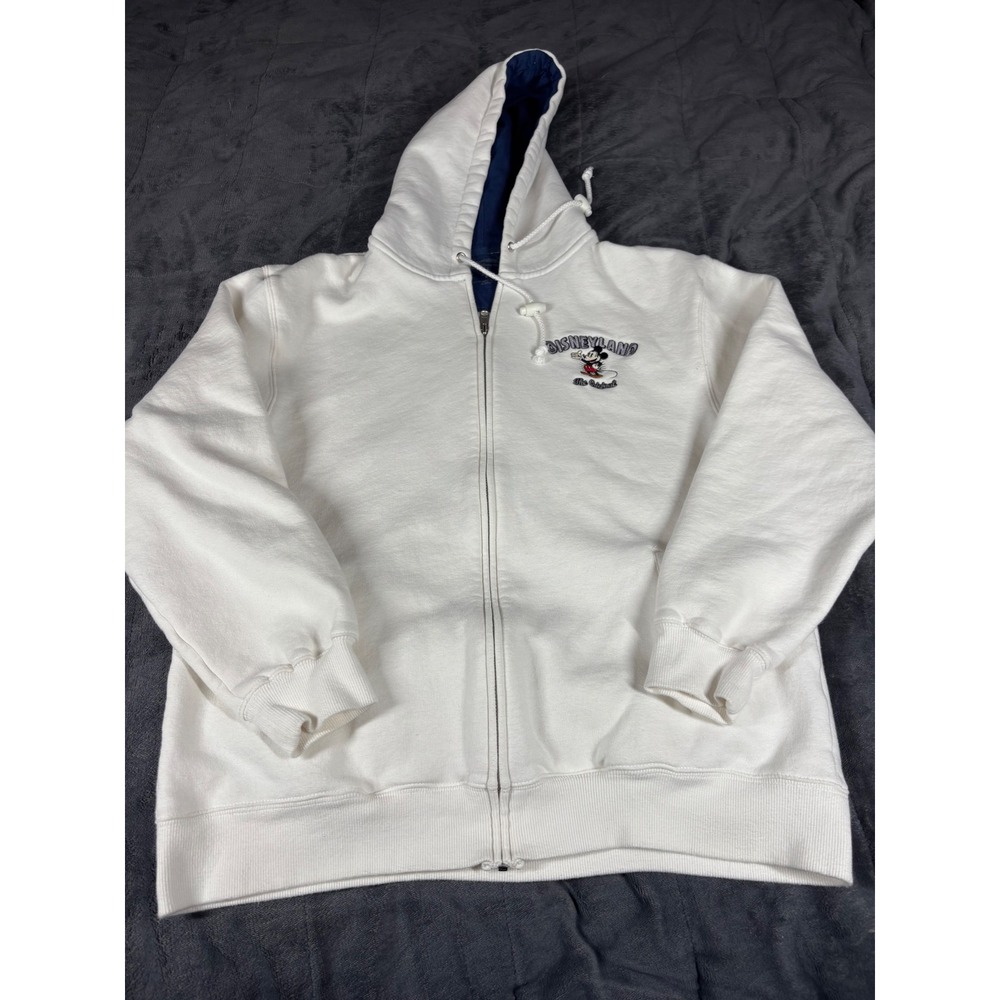Disney Disneyland Resort Mickey Mouse Full Zip Hoodie White Navy Mens Medium